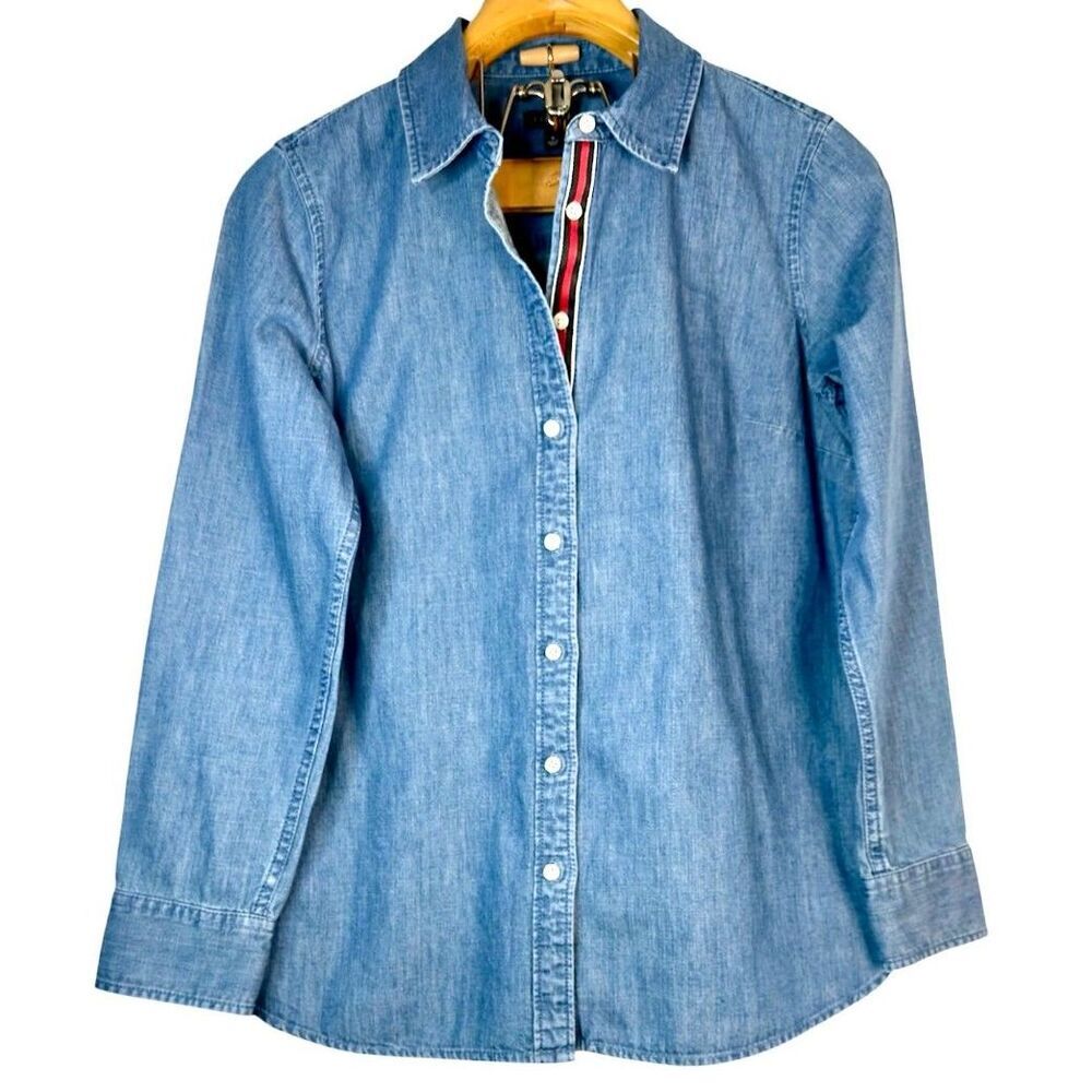 Talbots Denim Button Down Long Sleeve Shirt Cotton Stripe Detail Size: S